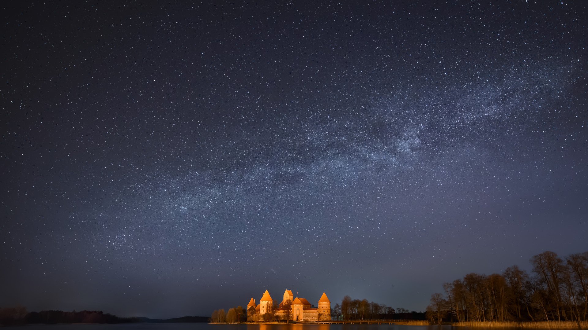 château ciel étoiles arbres pont