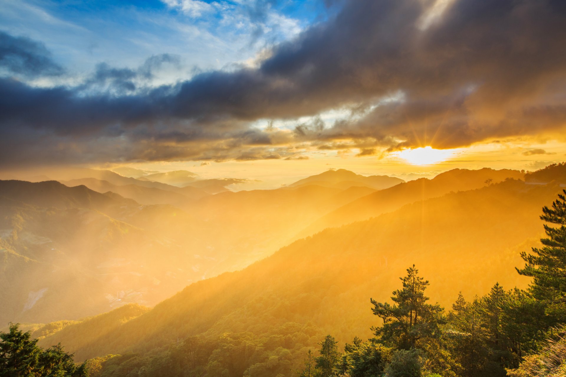 berge taroko-nationalpark dämmerung dunst wald