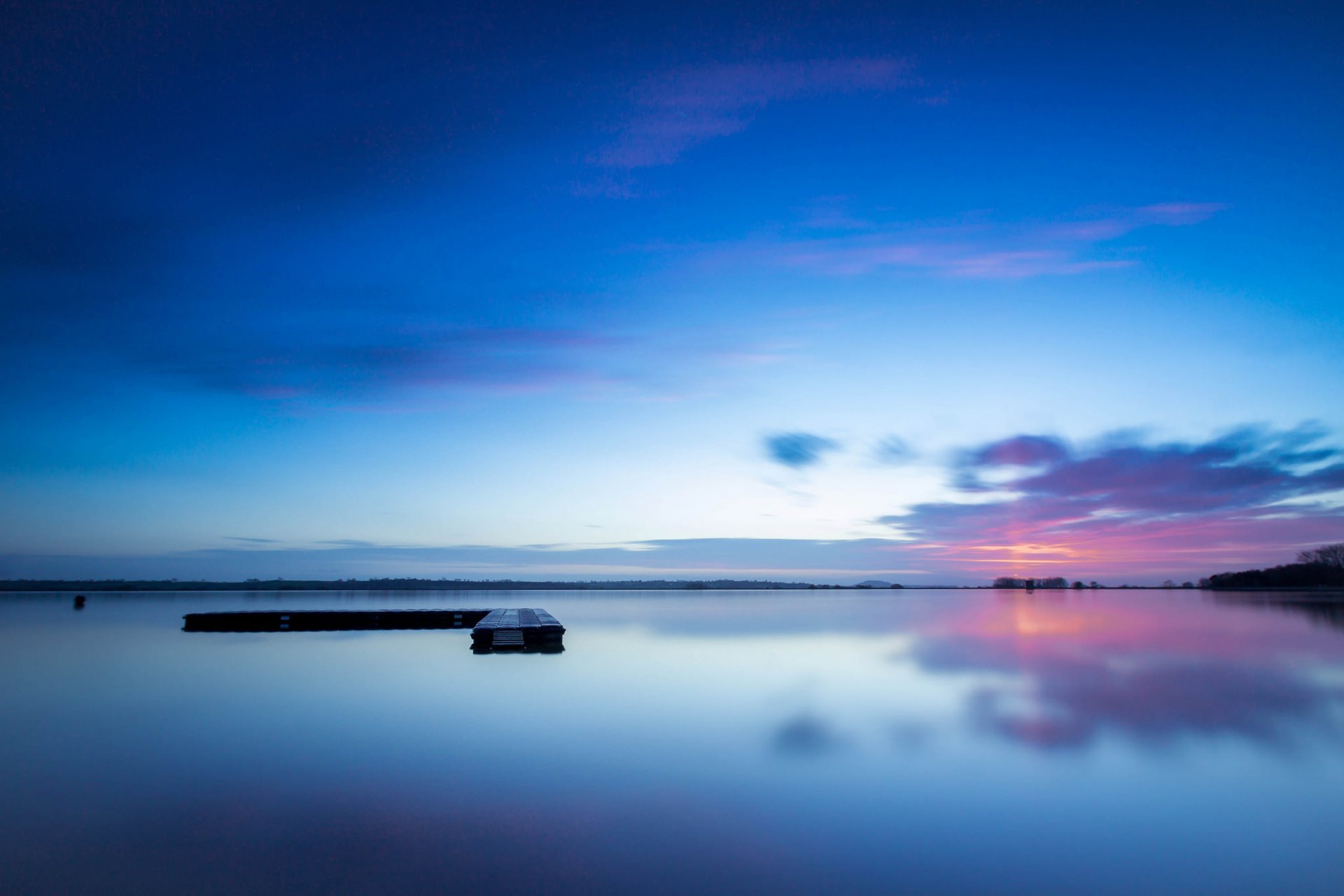 united kingdom england reservoir night blue sky sunset clouds reflection