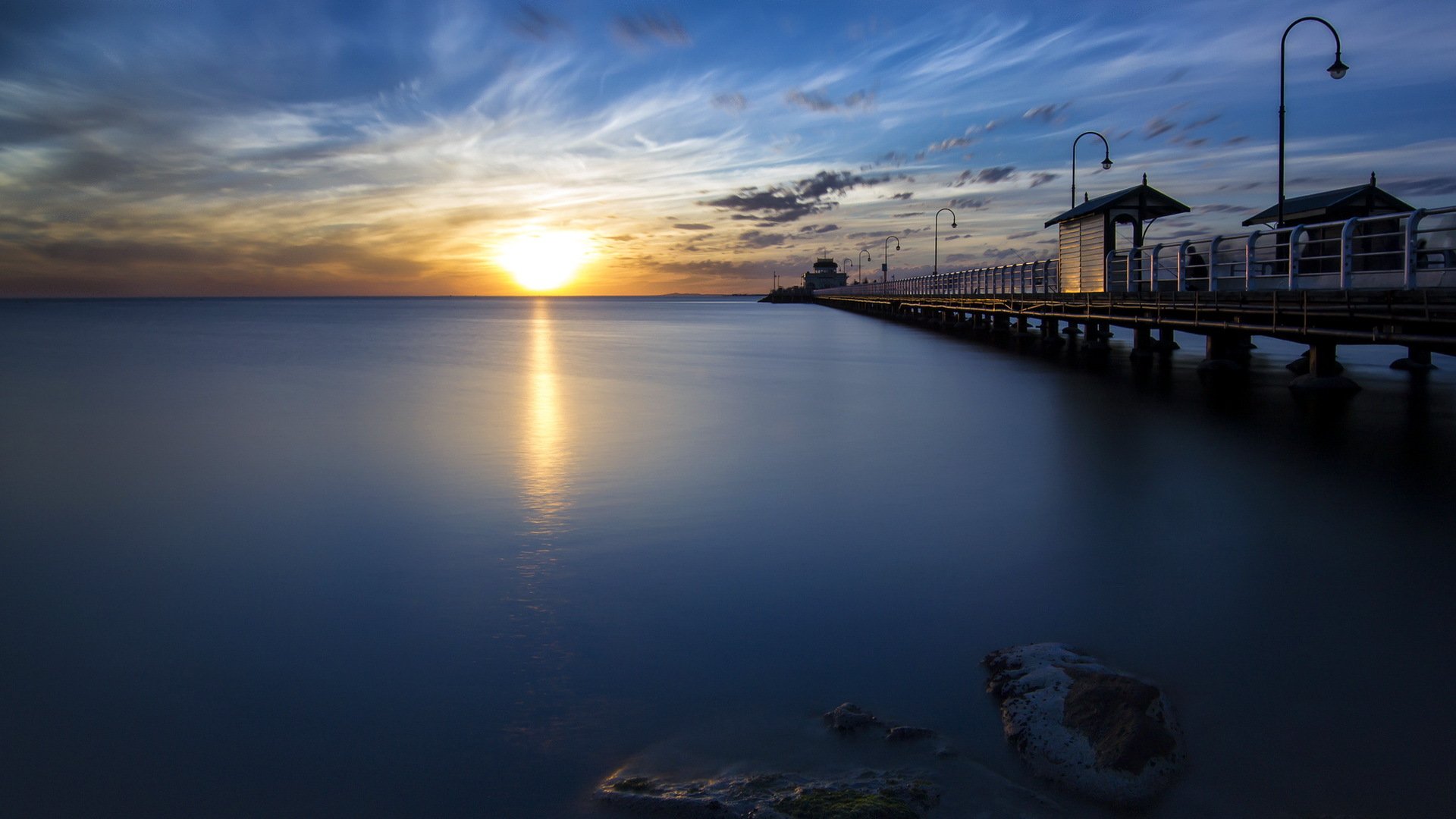 australia victoria melbourne st kilda sea sunset