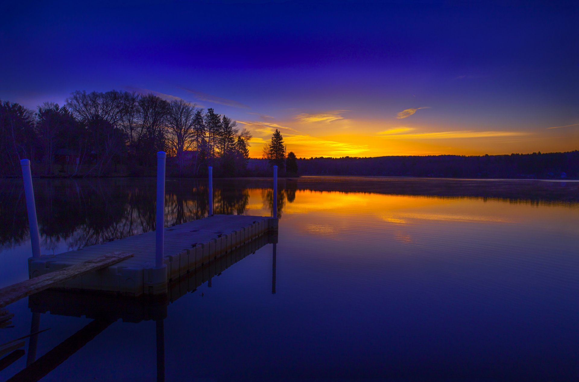 forêt lac pont matin aube