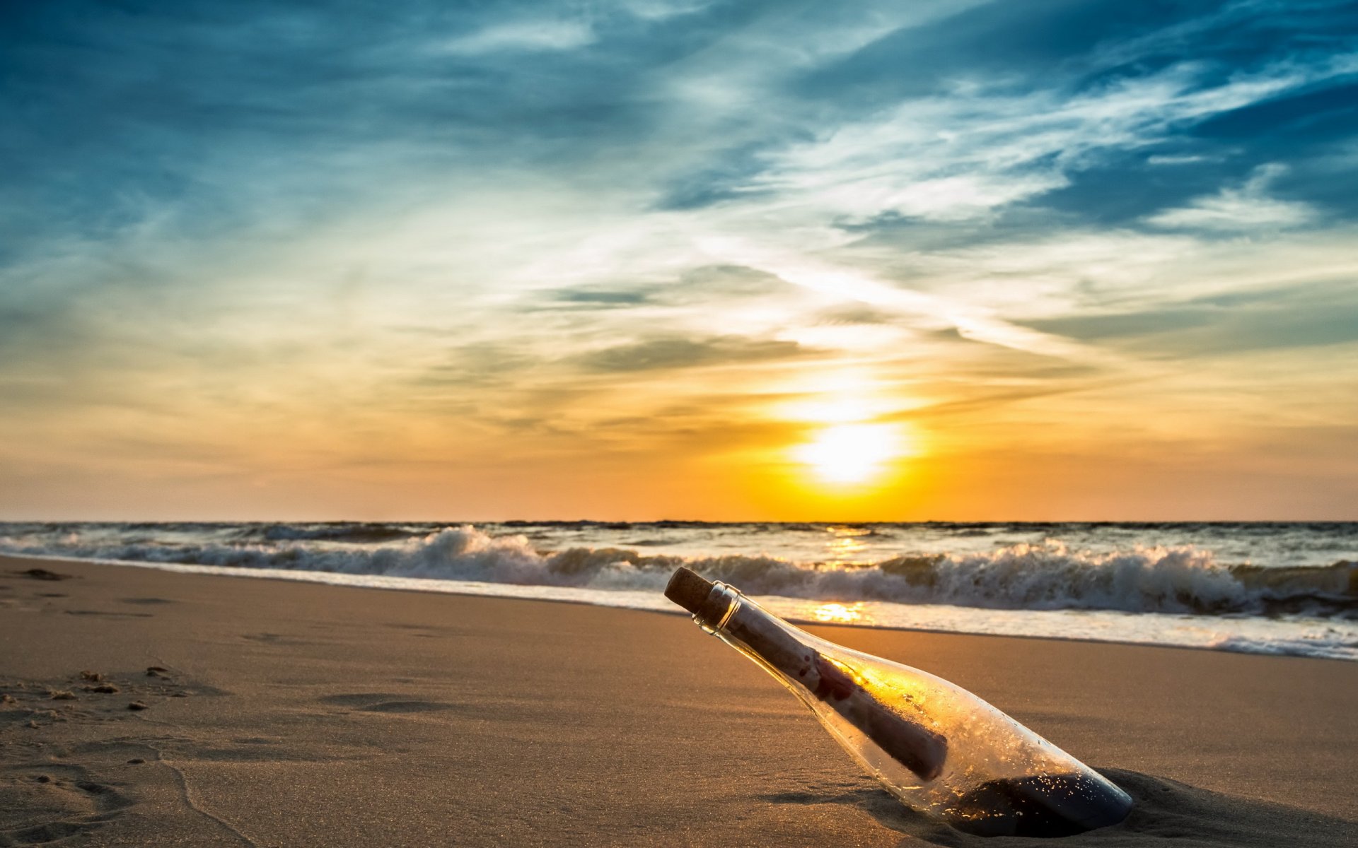 nachricht vom meer sonnenuntergang meer flasche landschaft