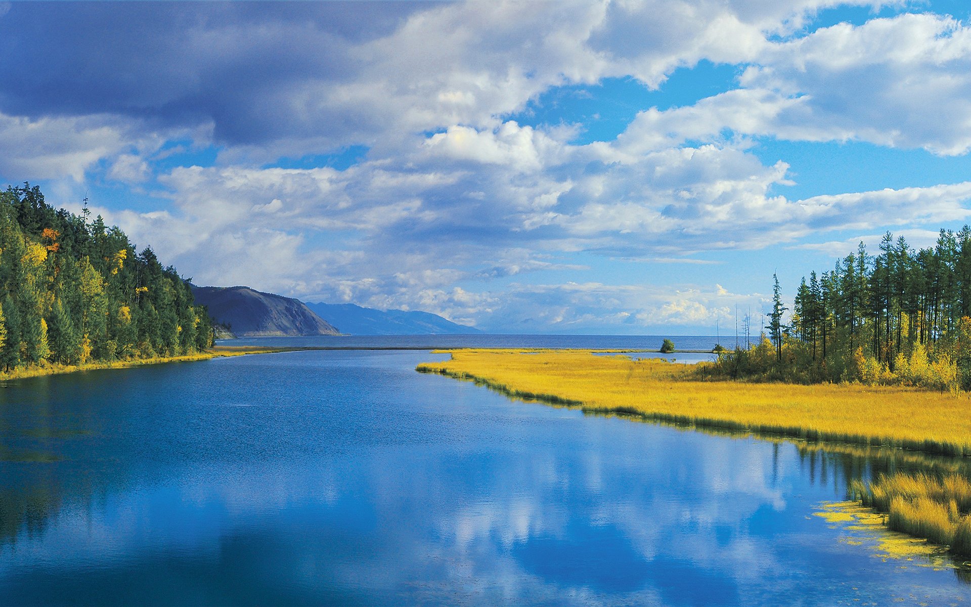 cielo nubes bosque río mar lago montañas árboles hierba otoño naturaleza