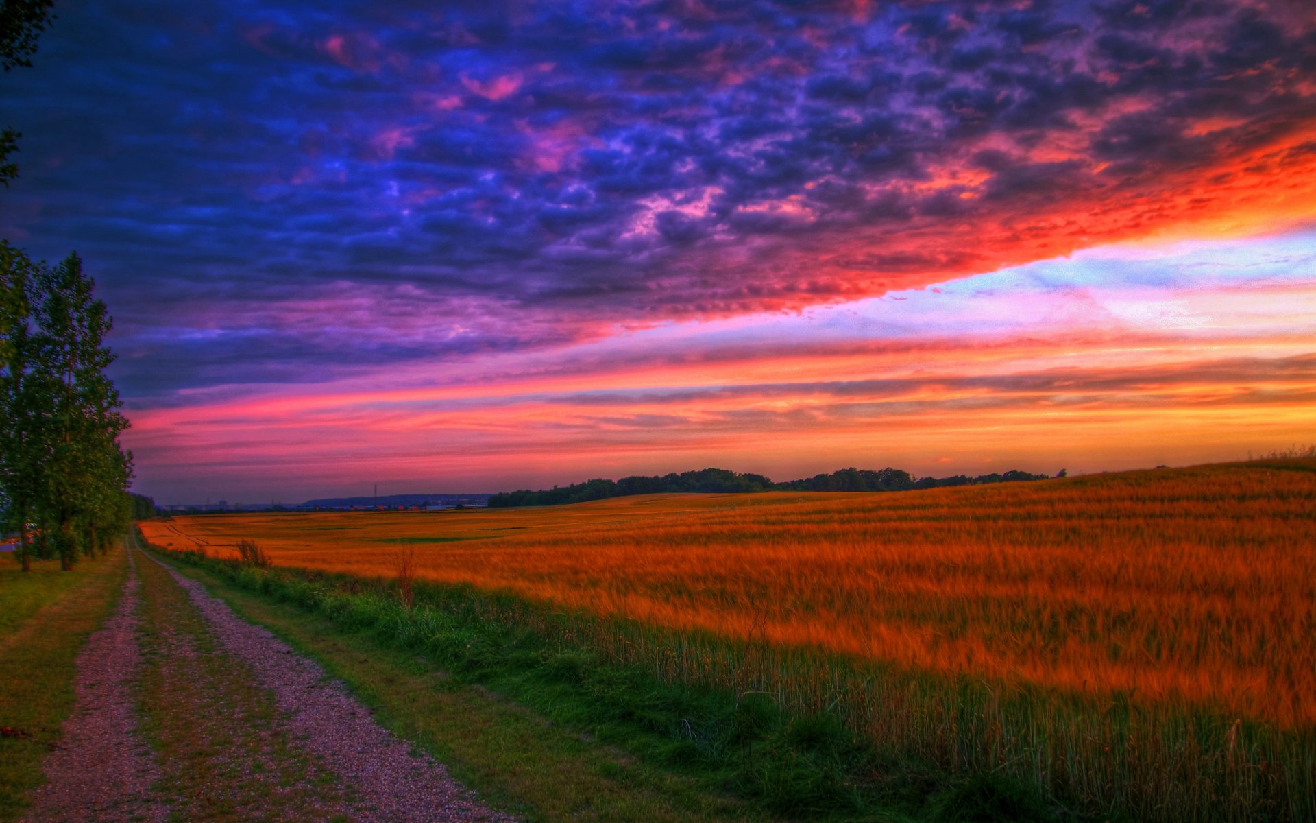 coucher de soleil route paysage hdr