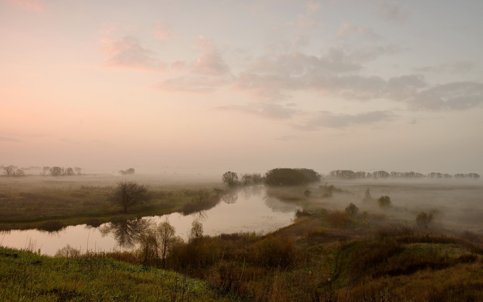 río campo niebla paisaje