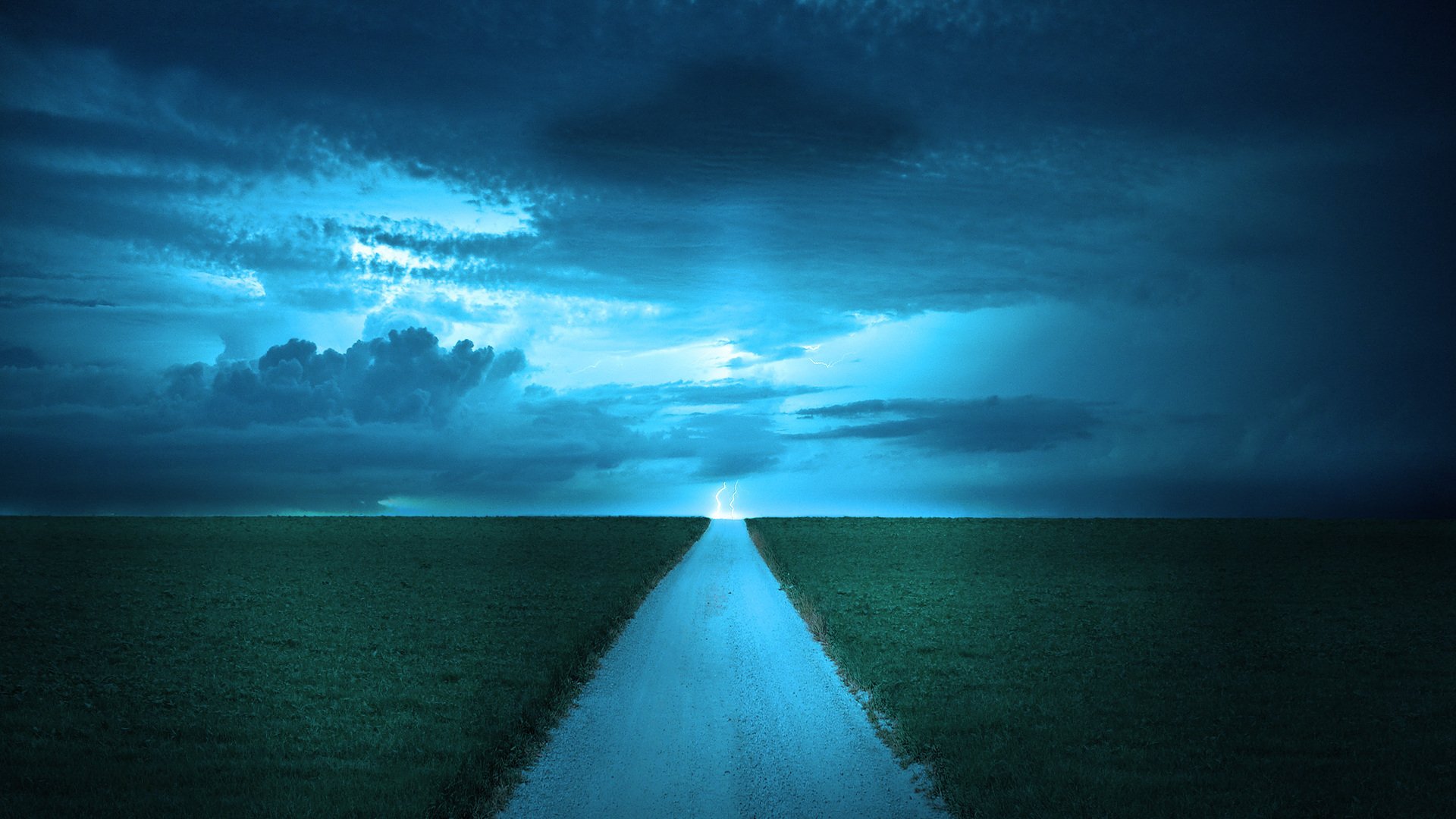 road grass sky clouds lightning