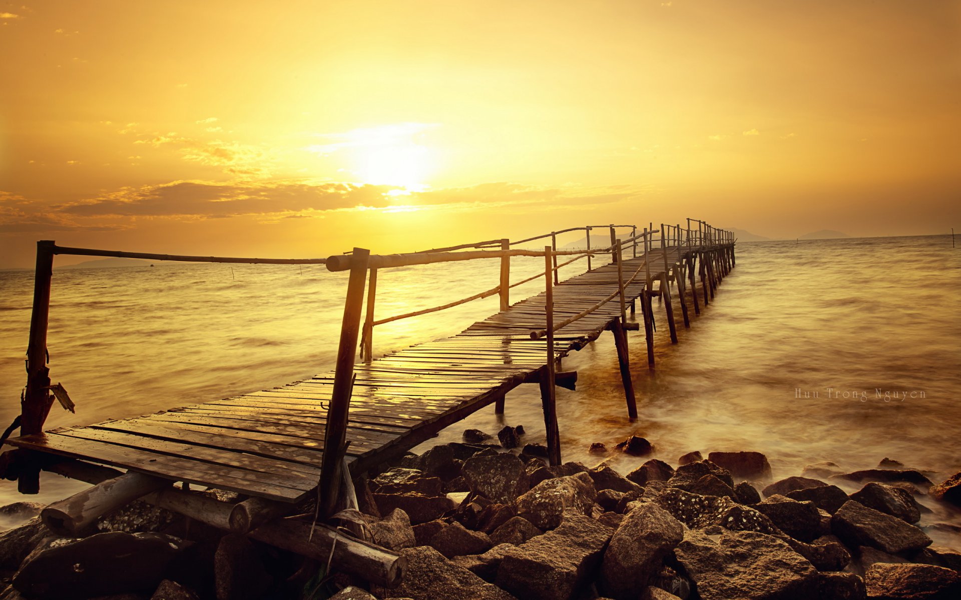 meer sonnenuntergang brücke landschaft