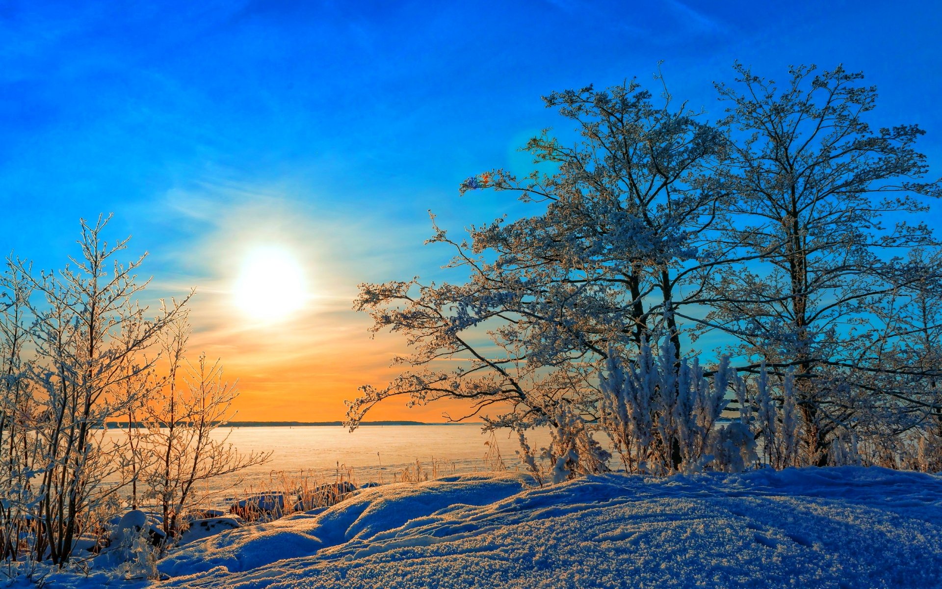 winter schnee bäume sonne himmel wolken