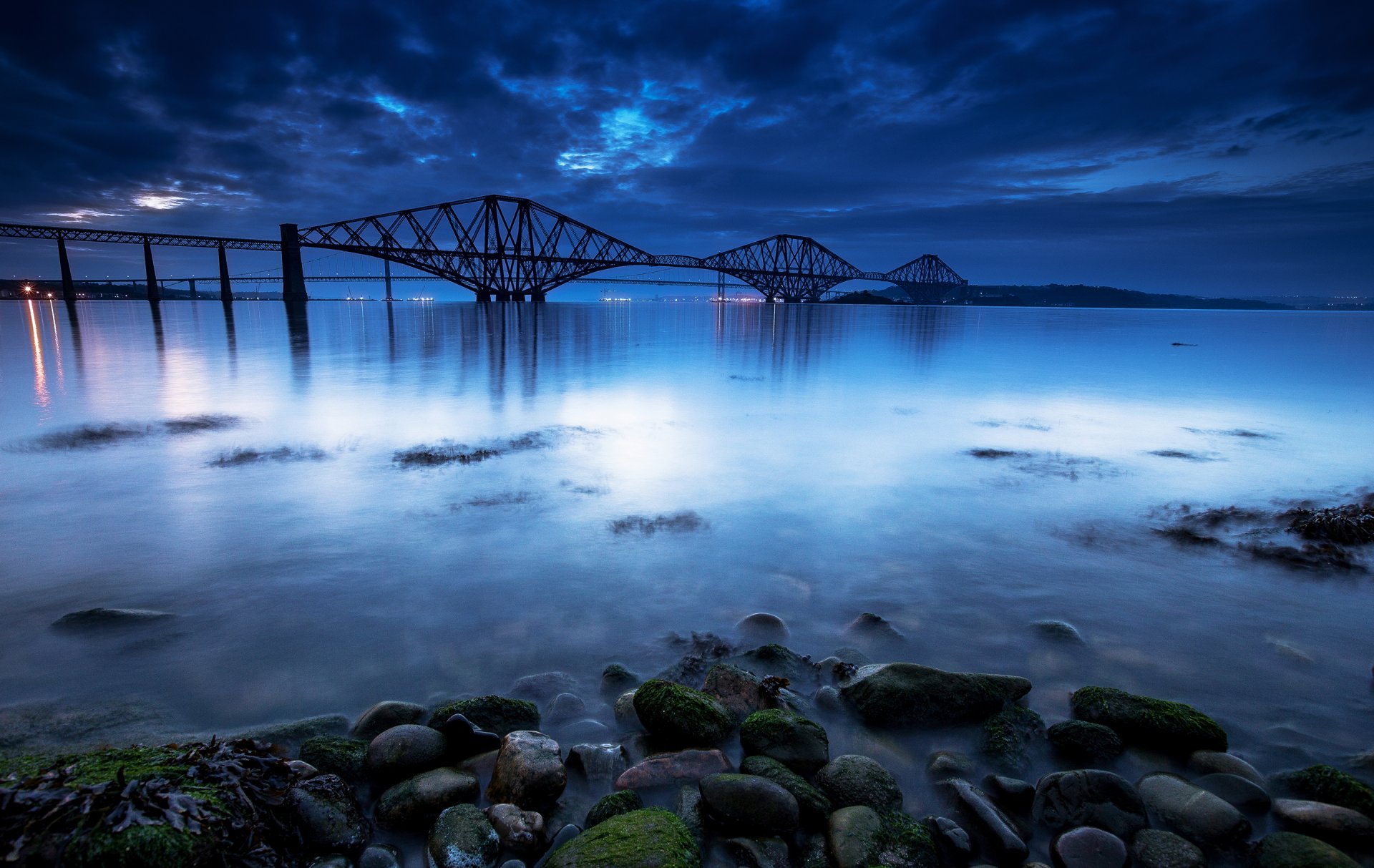 escocia fort bridge reino unido puente bahía costa piedras noche nubes cielo