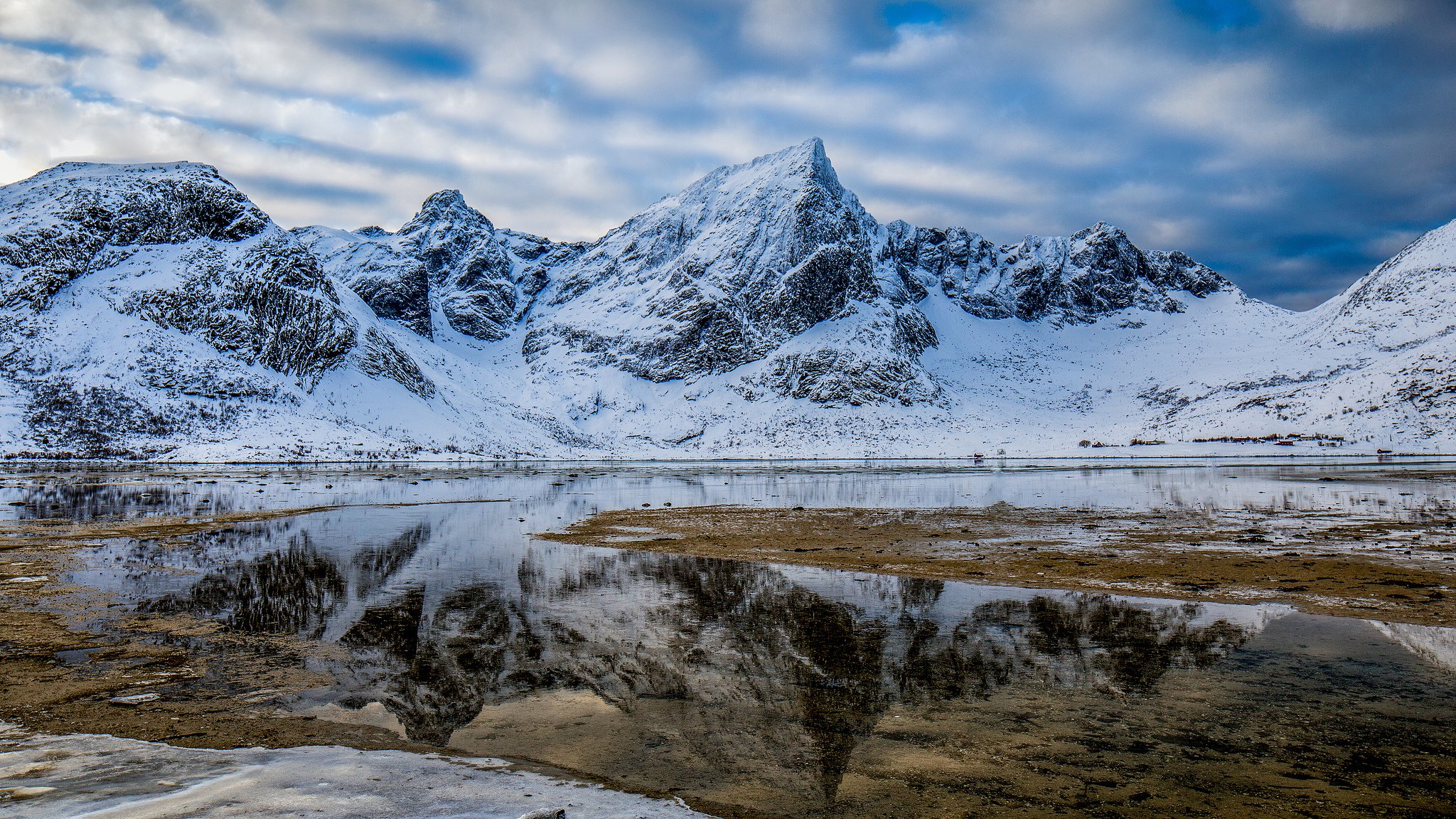 mountain snow winter lake reflection nature landscape