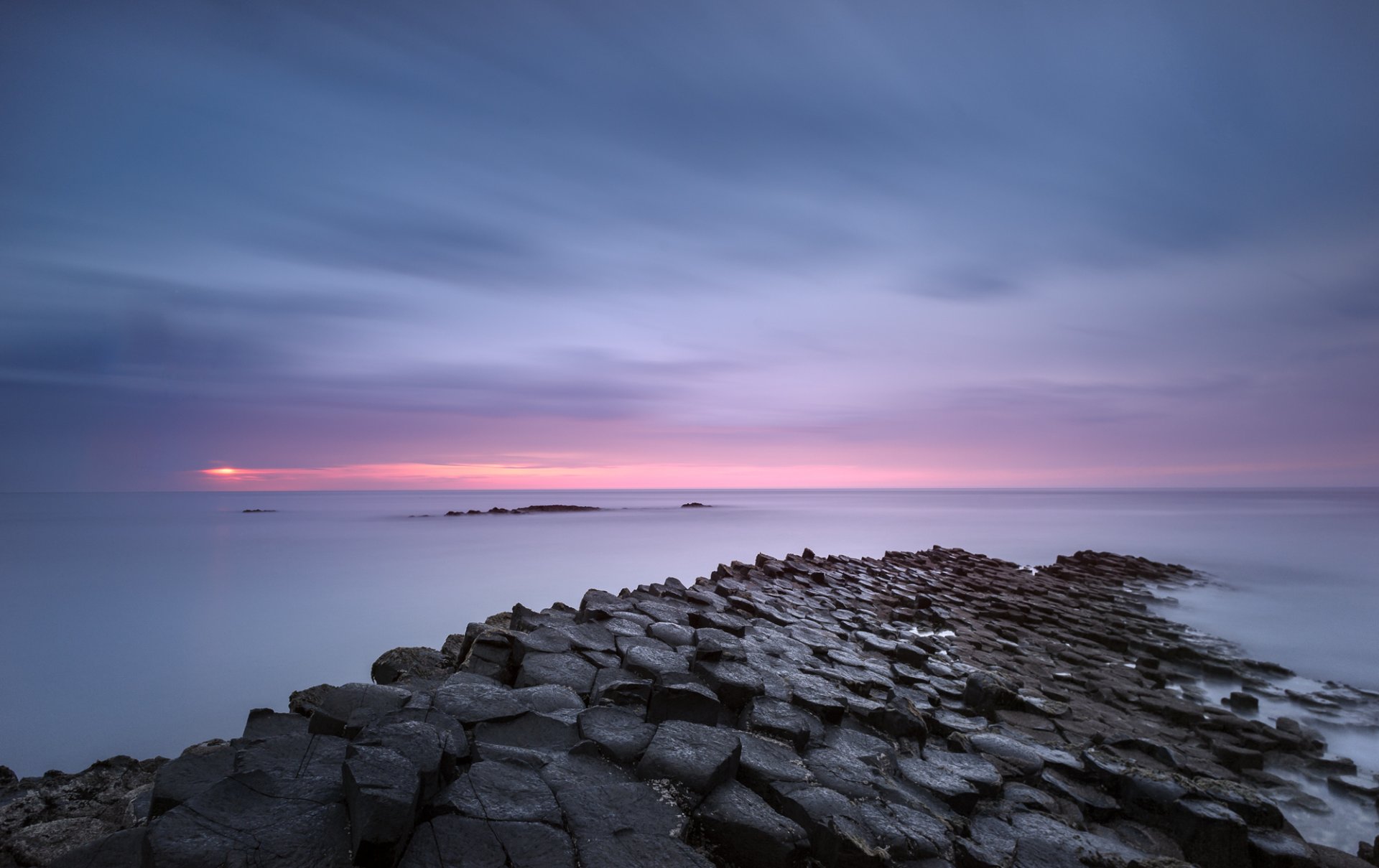 großbritannien nordirland meer küste ruhe abend rosa sonnenuntergang himmel wolken