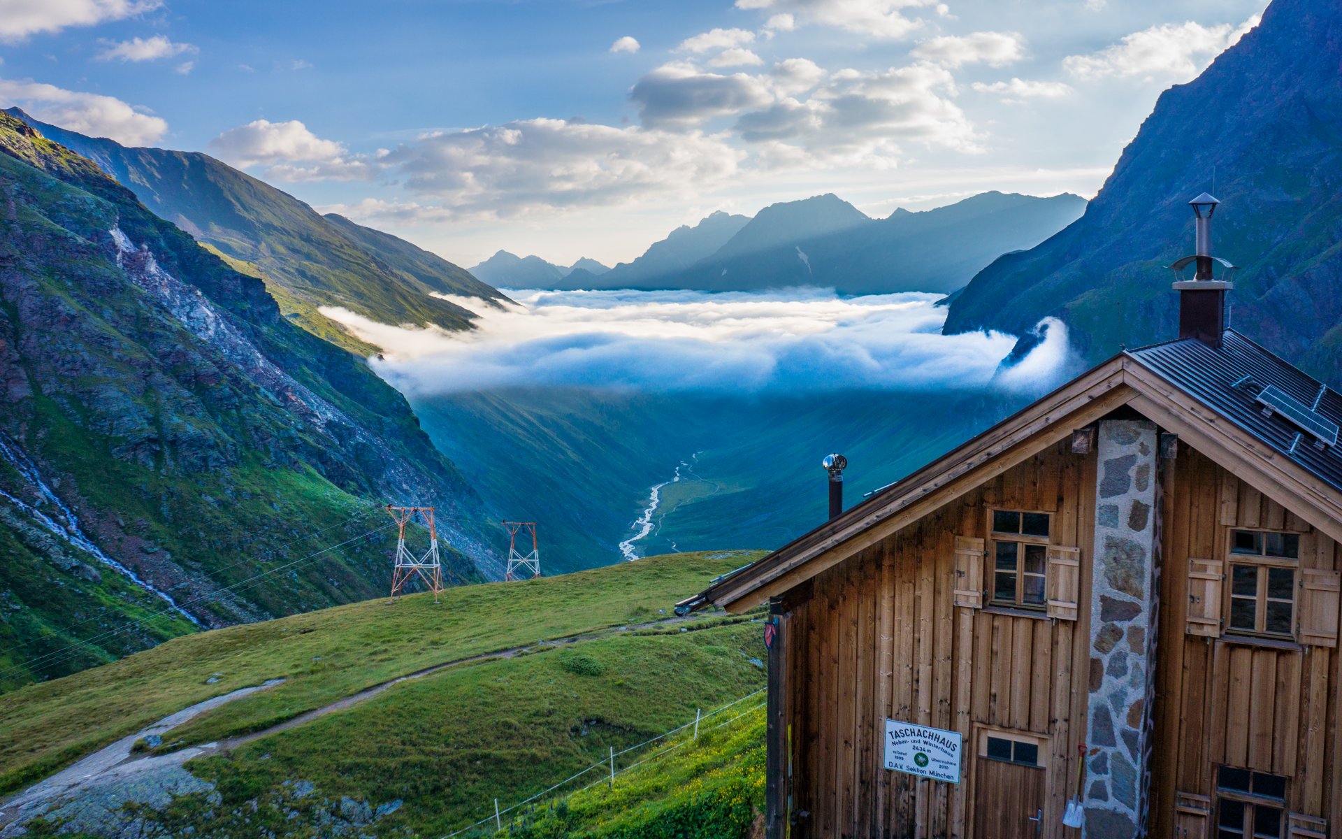 house mountain clouds valley river tyrol austria