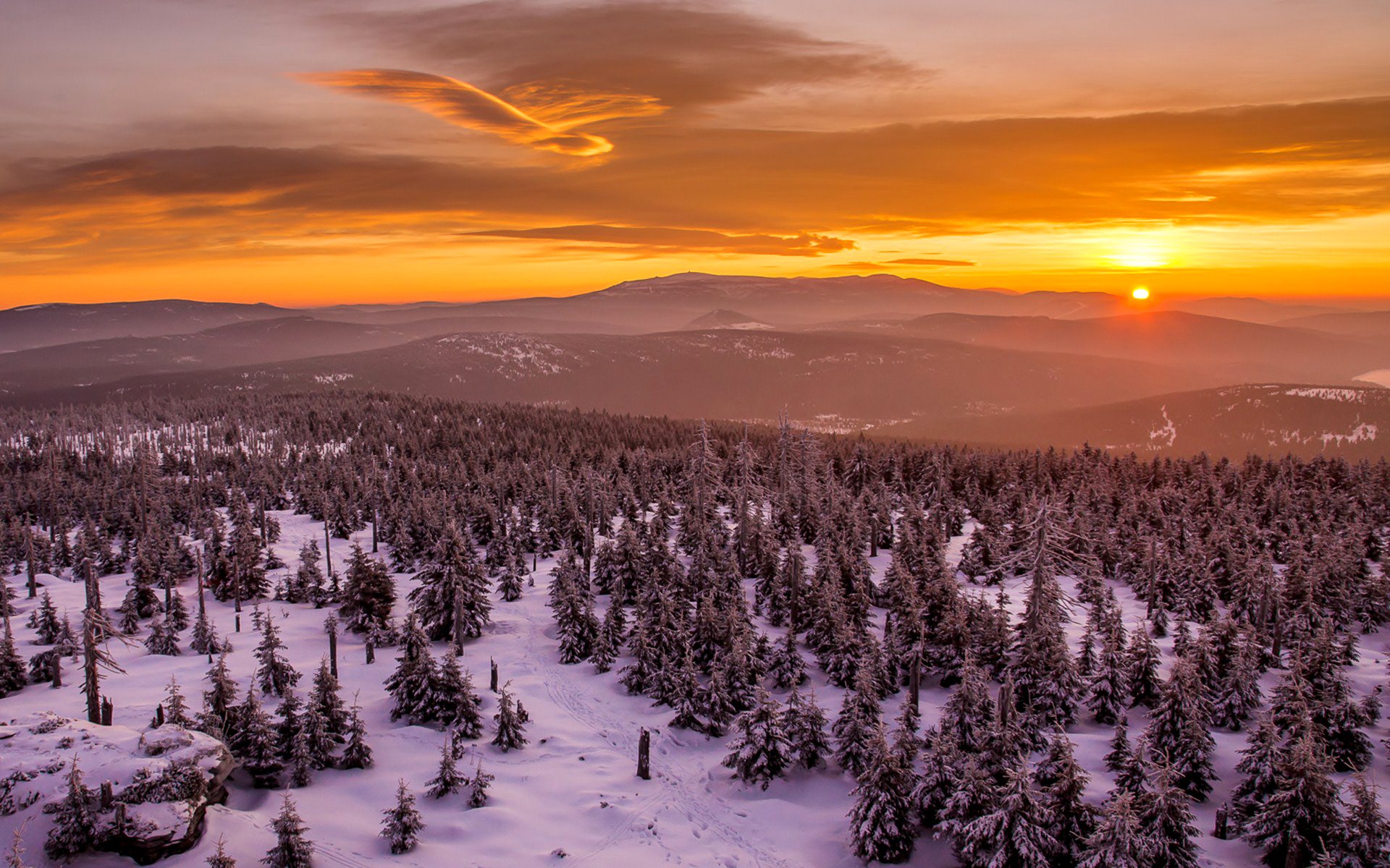 ky clouds mountain sunset winter tree