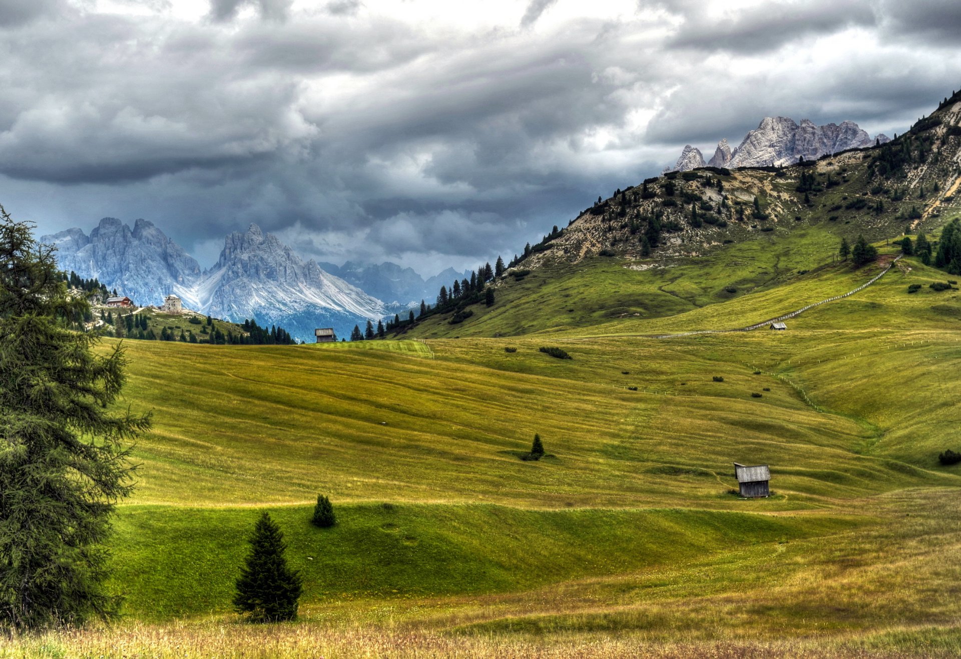 mountain italy meadow landscape alps clouds nature photo