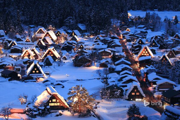 Isla de Honshu en Japón en el valle de invierno