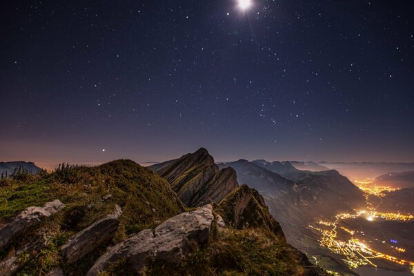 Night valley in lights from a height