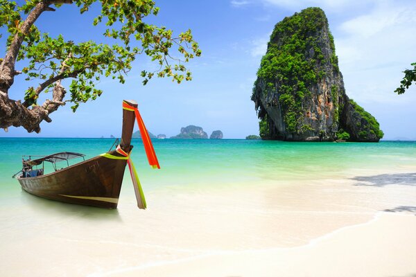 Bateau sur fond de falaise en Thaïlande