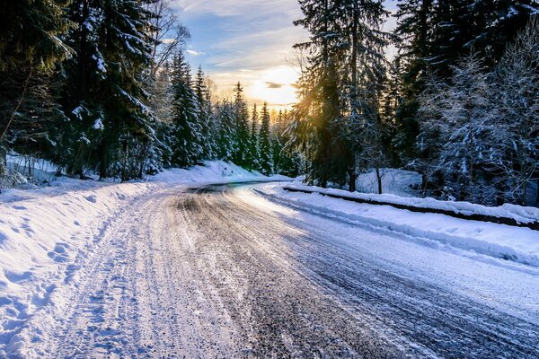 Winter landscape of the road