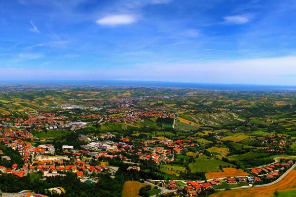 Top view of the town in the mountains