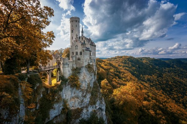 Autumn trees rocks castle