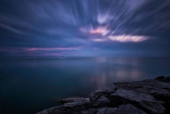 Sunset, blue sky, clouds