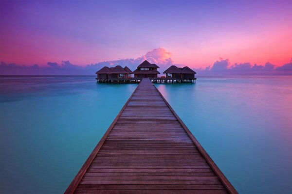 Evening sunset in the Maldives on the ocean