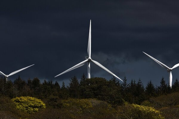 Turbine eoliche sullo sfondo di un cielo fragoroso