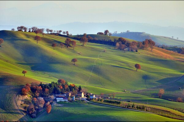 Rustic landscape of mountains and fields in Italy