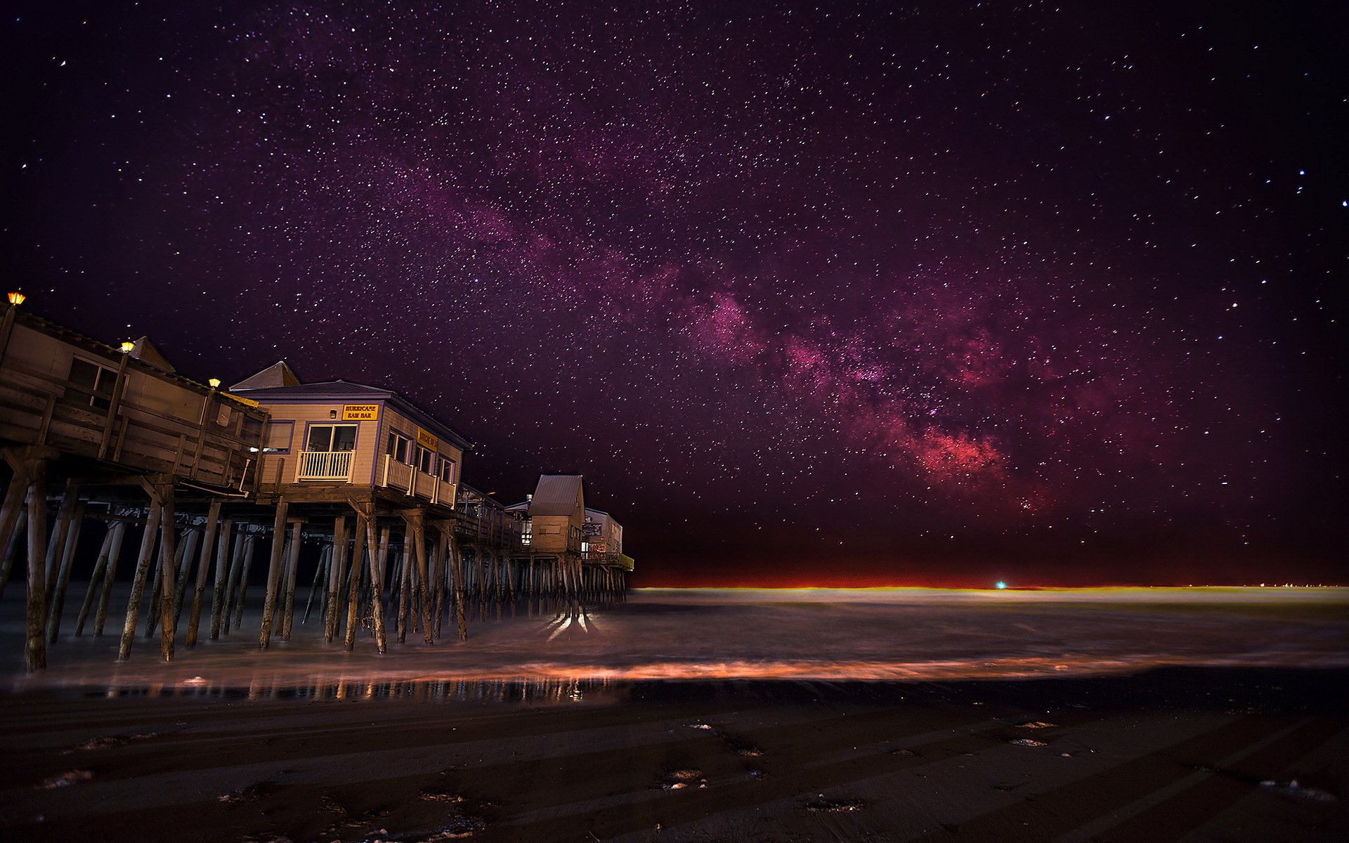 stany zjednoczone maine old orchard beach morze most noc