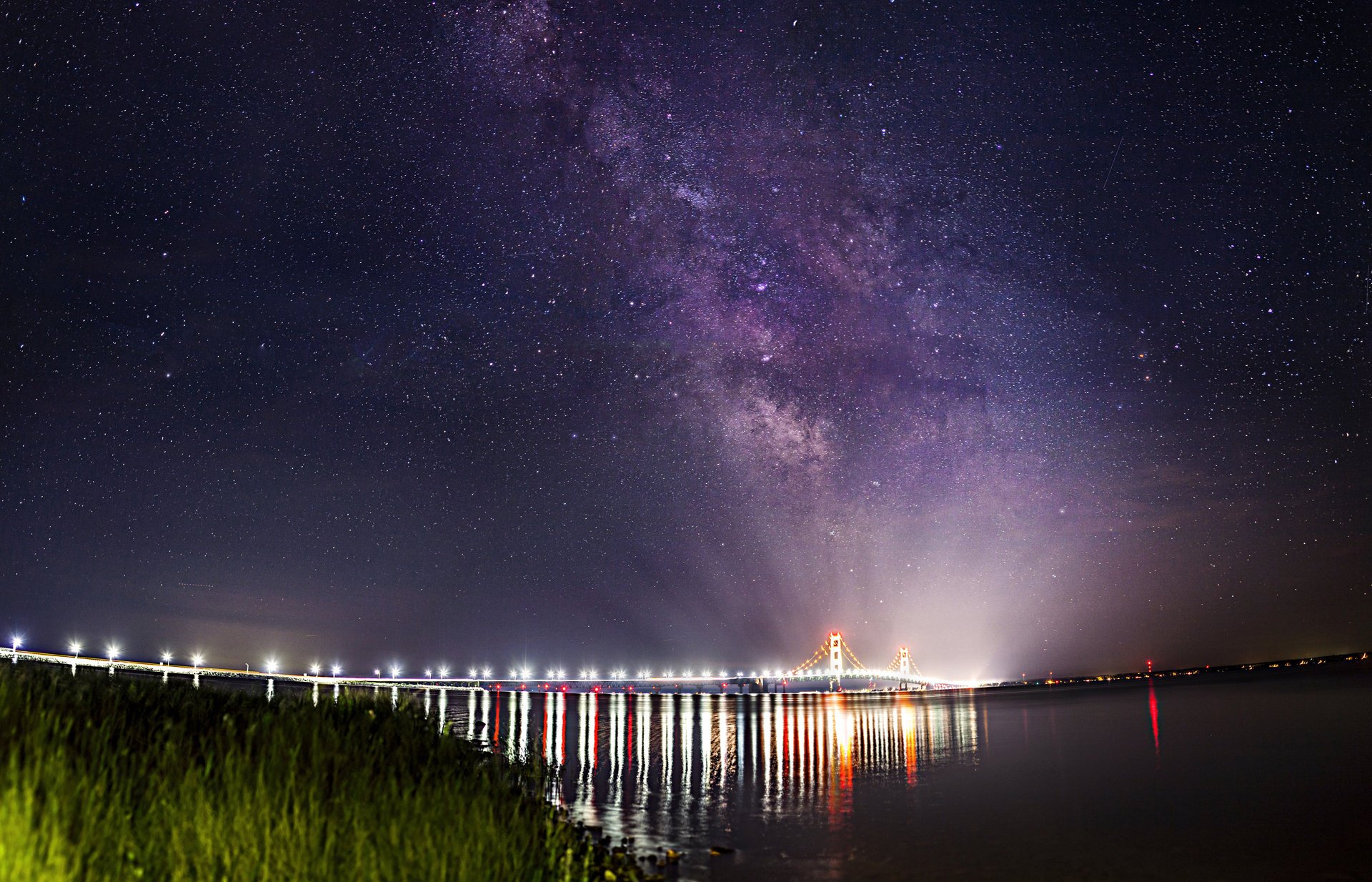 paisaje estrellas vía láctea puente puente makino estrecho makino luces