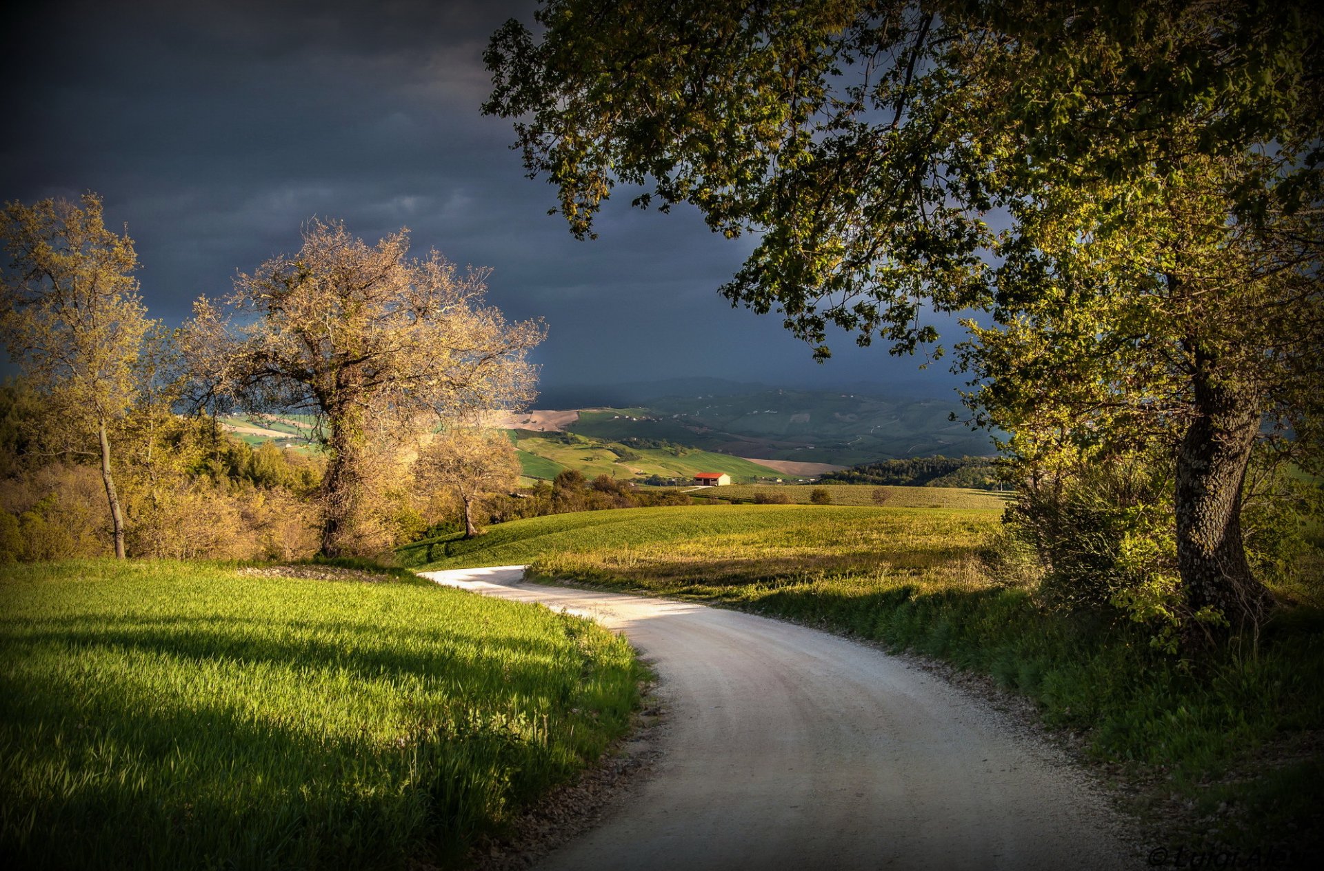 italy macerata san severino road harvest shadow cloud