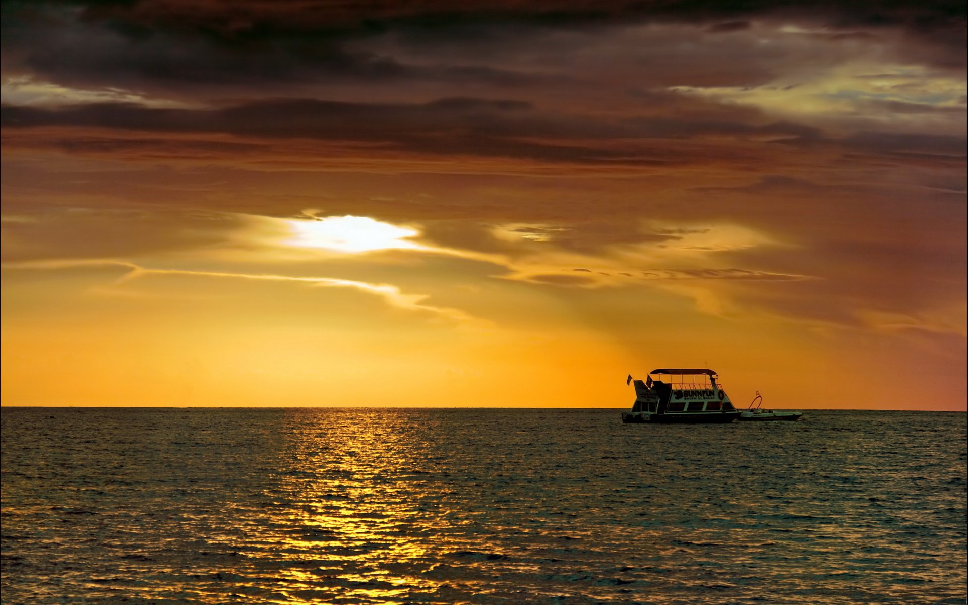 mer coucher de soleil ciel navire
