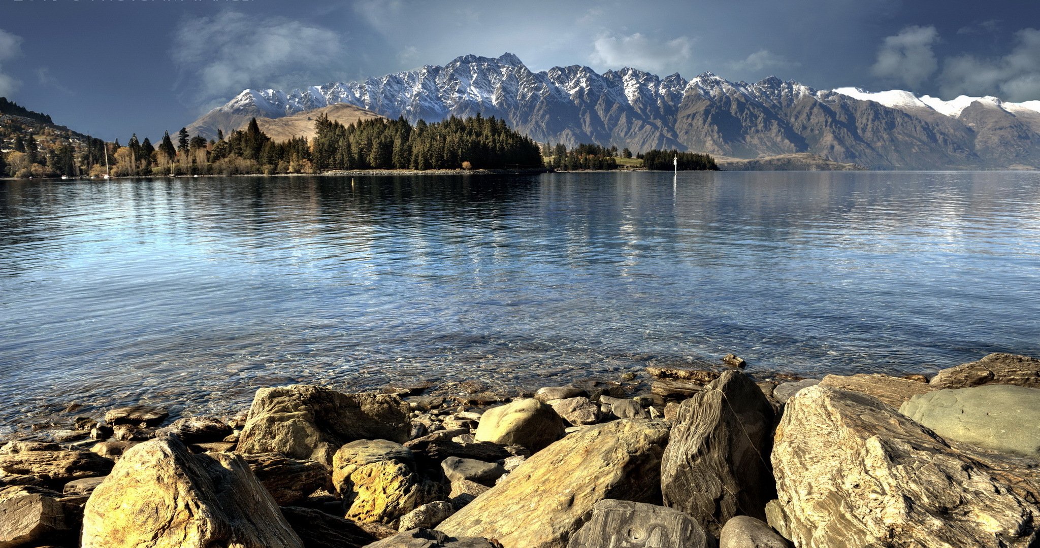 new zealand queenstown mountain tree lake stone