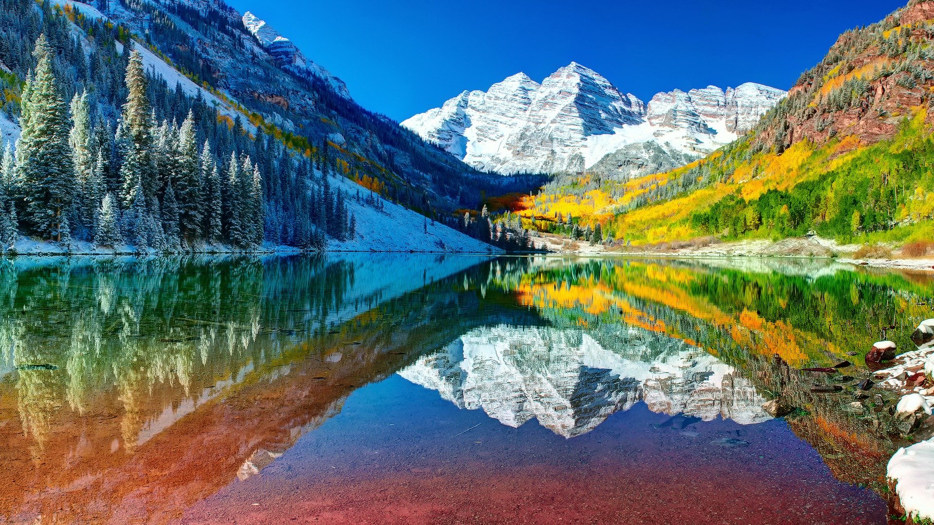 usa colorado montagnes lac automne ciel forêt neige eau réflexion