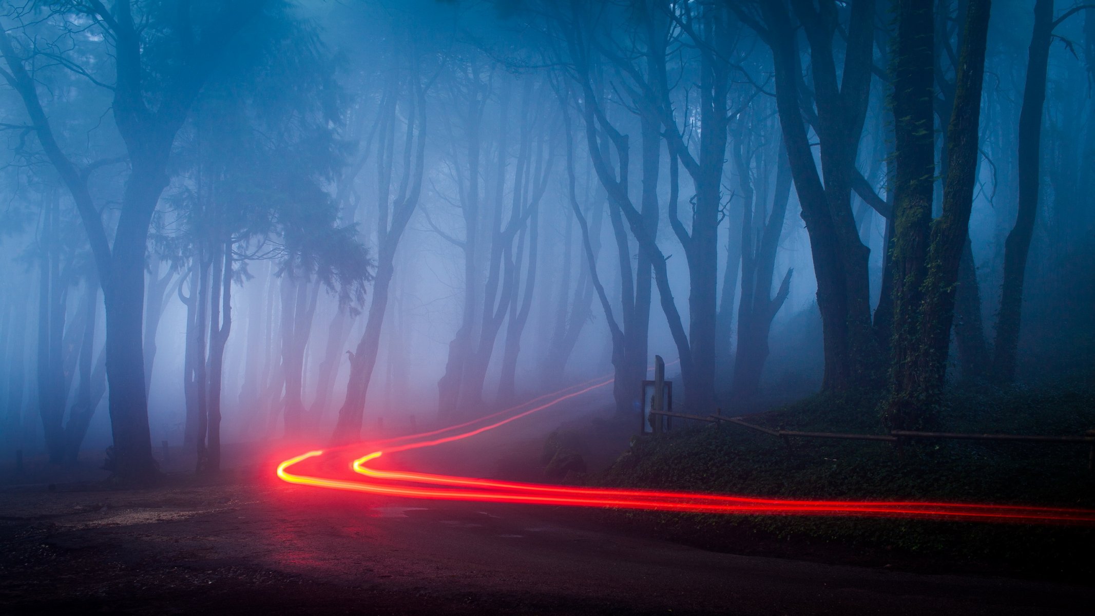 noche carretera luces paisaje