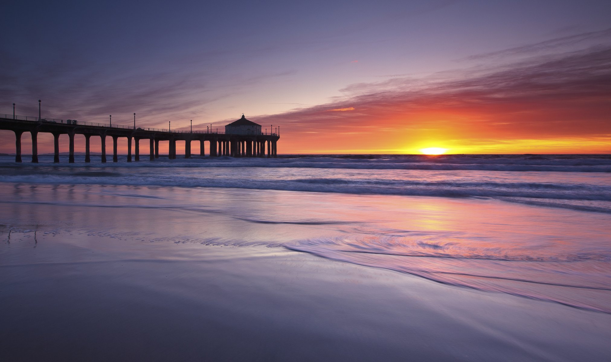 stati uniti oceano costa spiaggia molo ponte mattina alba sole alba cielo nuvole