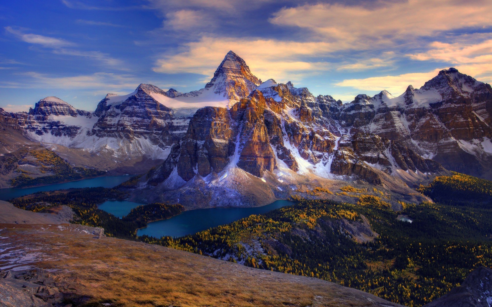 mountains forest trees canada lake