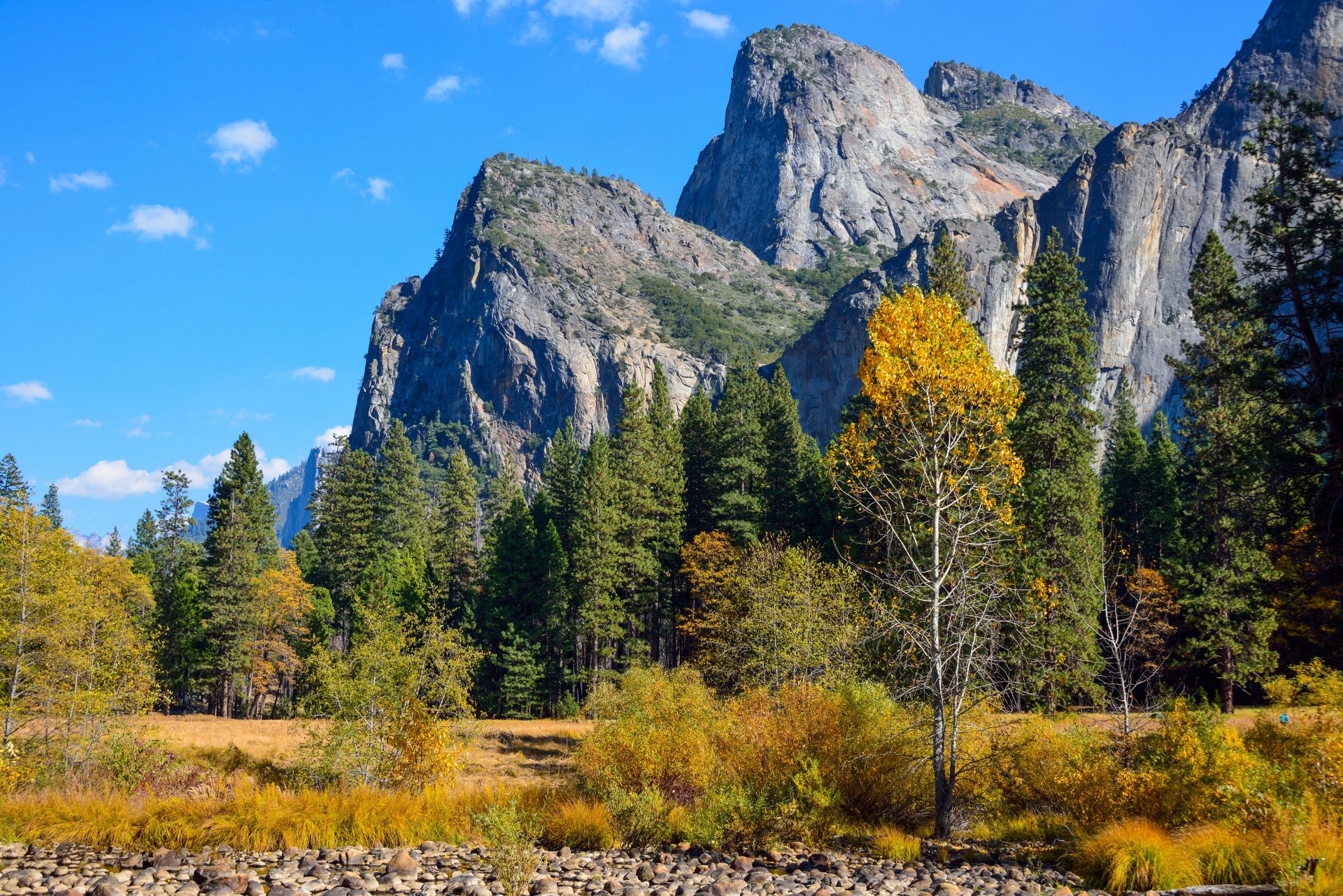 yosemite parco cielo montagne foresta autunno alberi cespugli rocce rocce