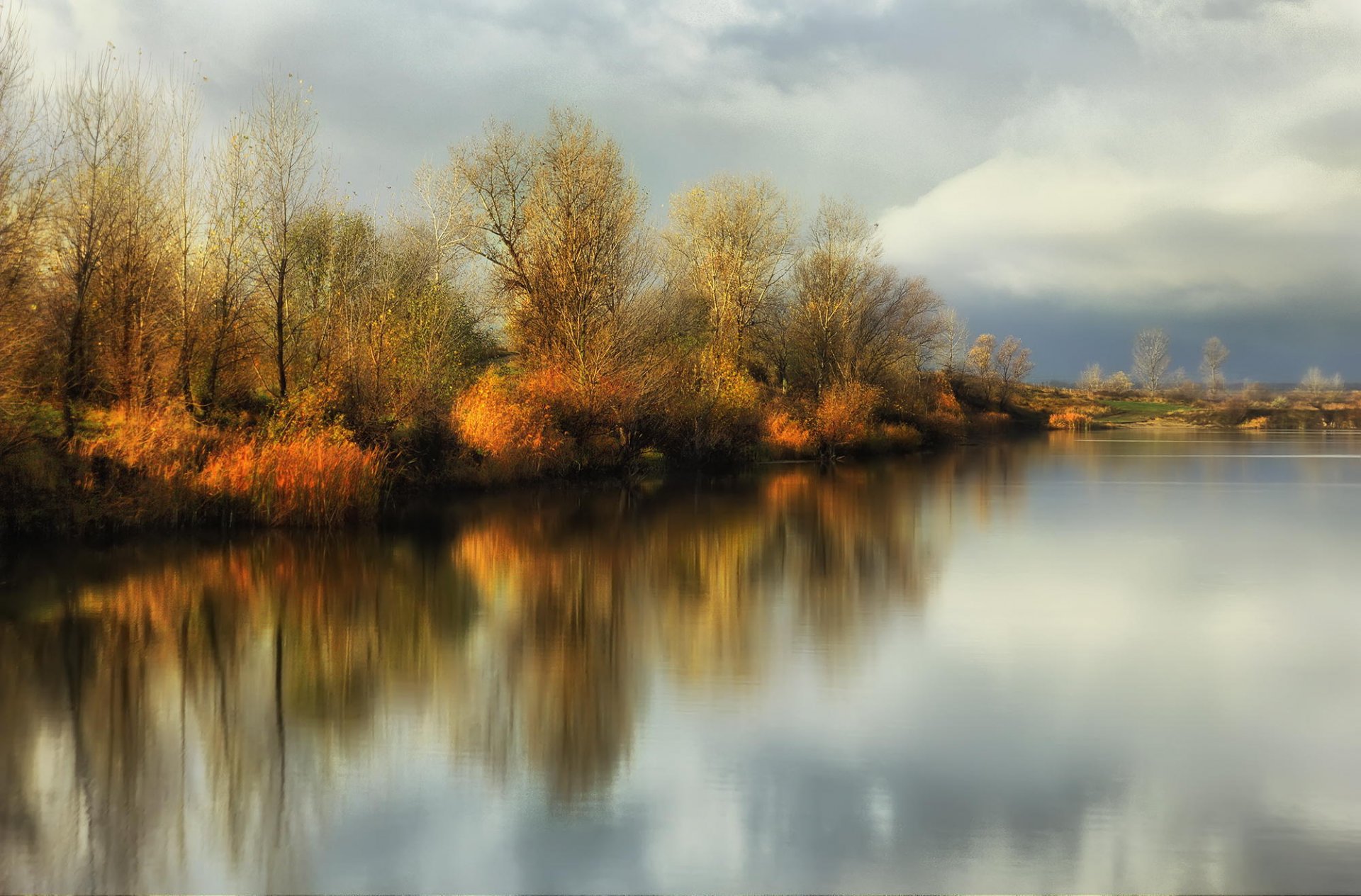 autumn sunshine autumn river reflection
