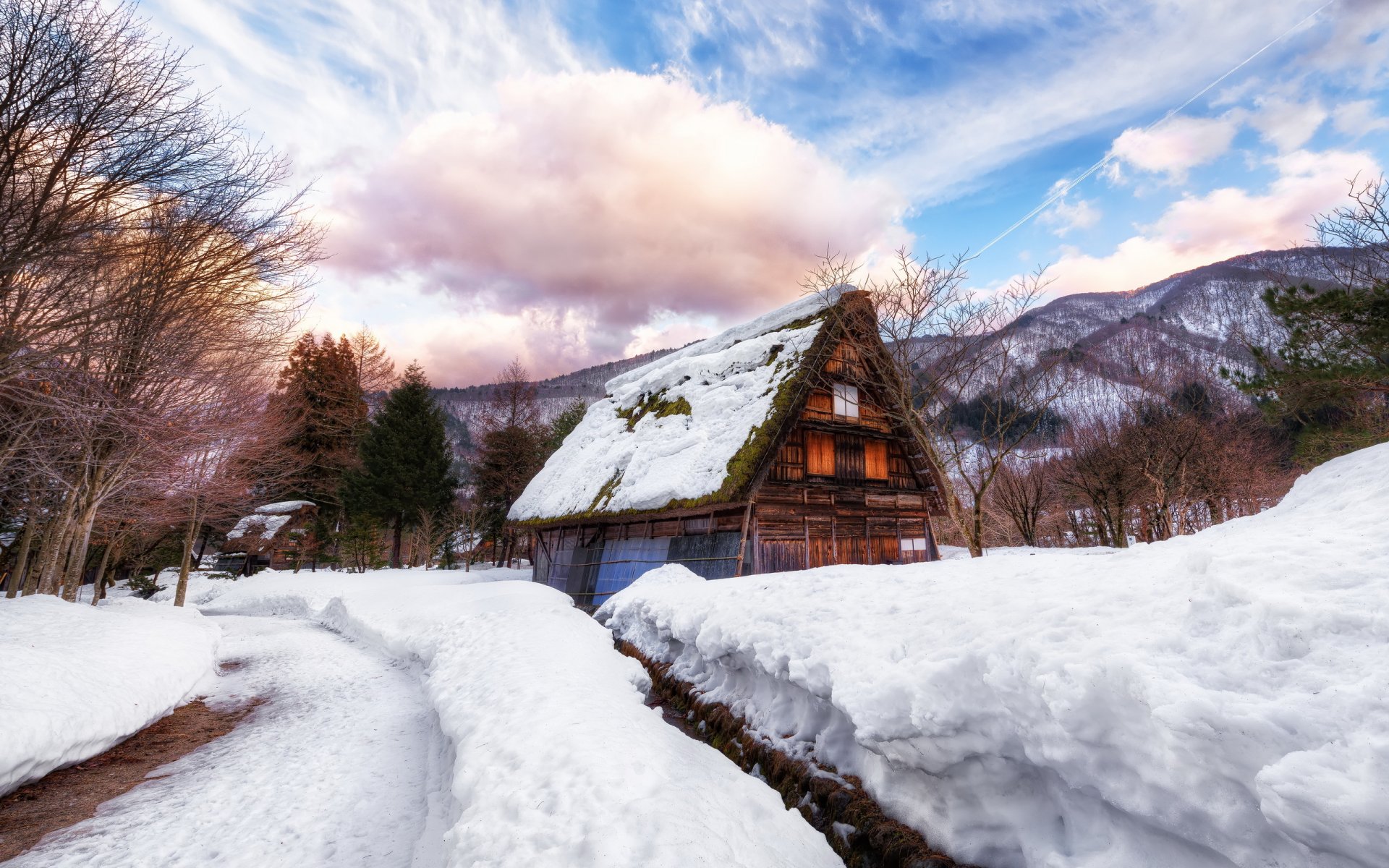 casa inverno neve strada