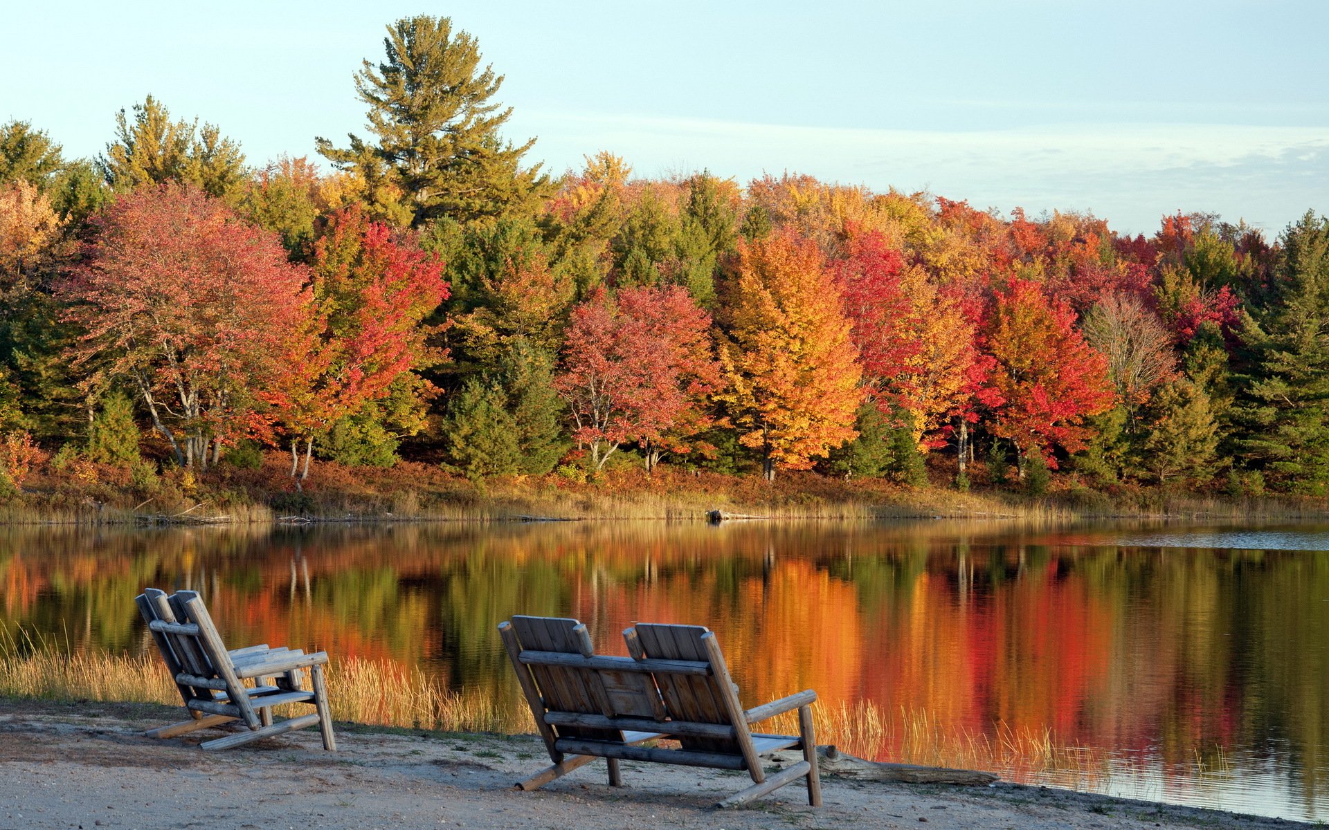 lac chaises automne paysage