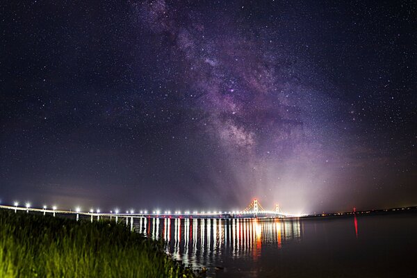 Milky Way and city lights in Makino