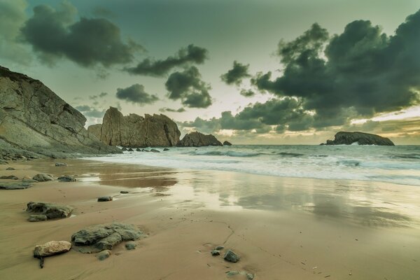 Beach and sea in cloudy weather