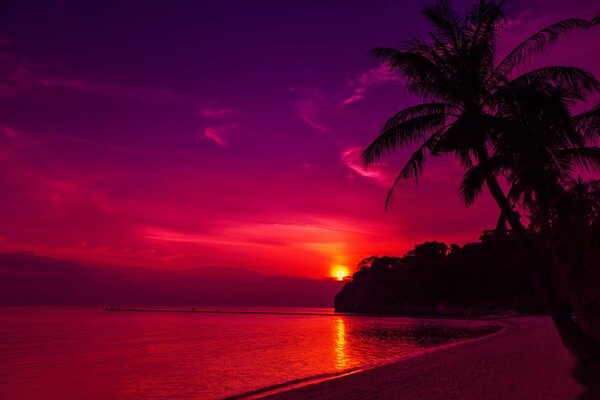 Beach sea and beautiful sunset