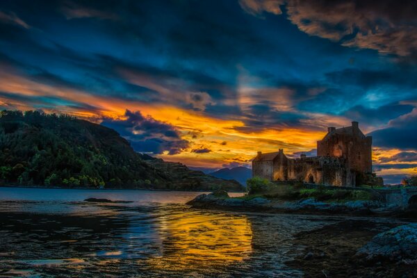 Fortress at nightfall at sunset