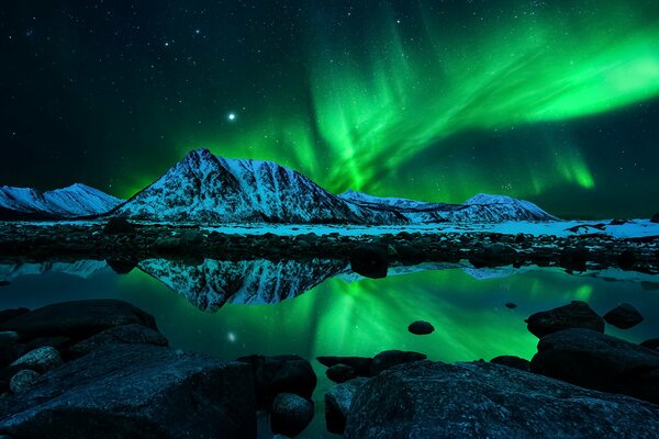Aurora boreal cielo y estrellas