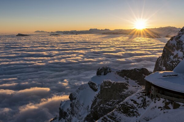 Beautiful sunrise in the mountains of Switzerland