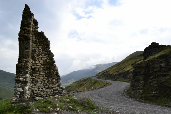 A strange stone on the edge of a mountain road
