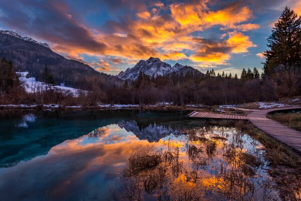 Slovenia. The sky and clouds in the rays of sunset