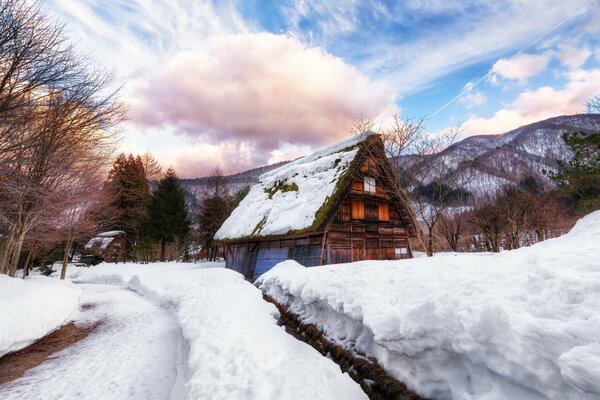 En invierno, la casa está cubierta de nieve